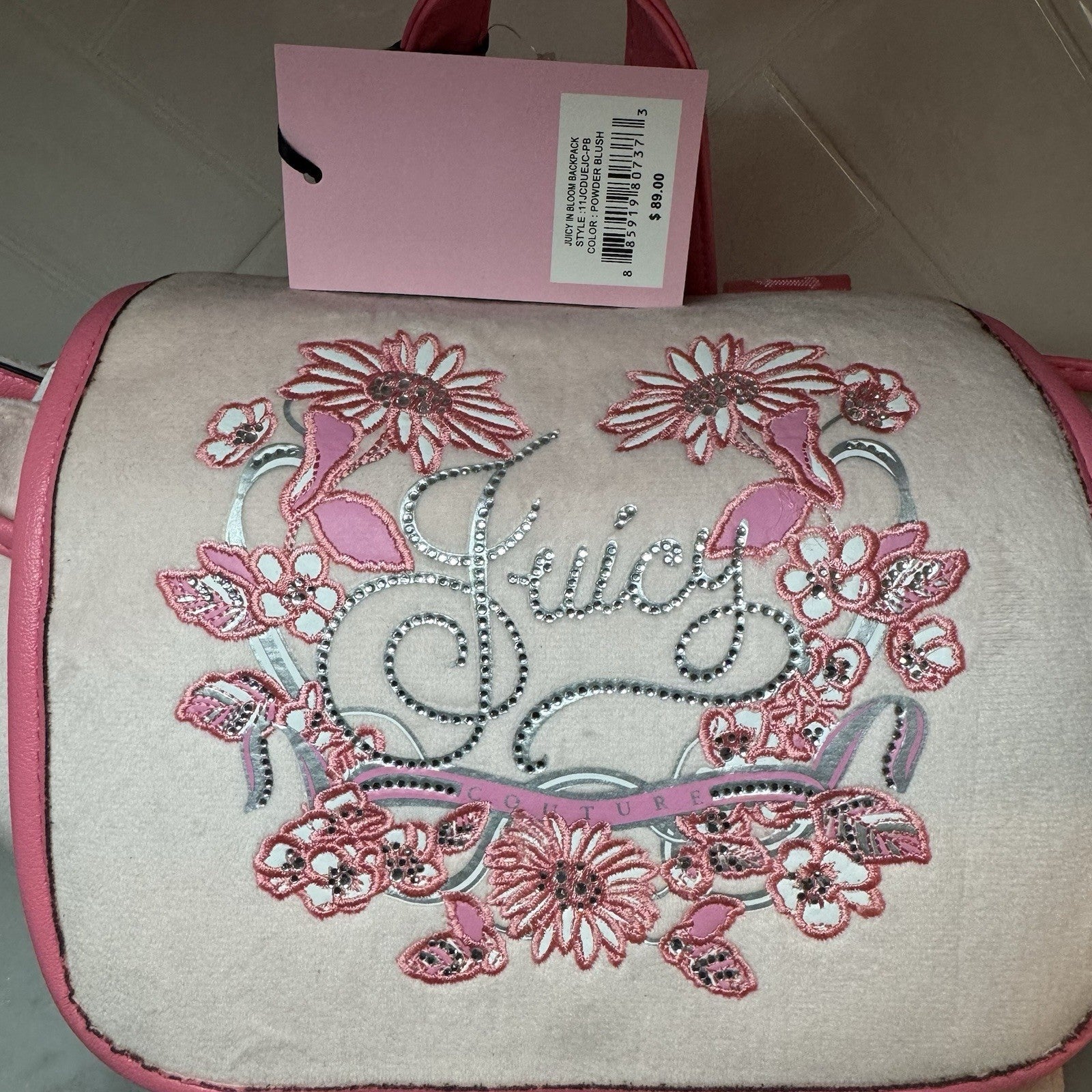 Juicy Couture Juicy In Bloom Velour Mini Backpack Pink Floral Rhinestone NWT