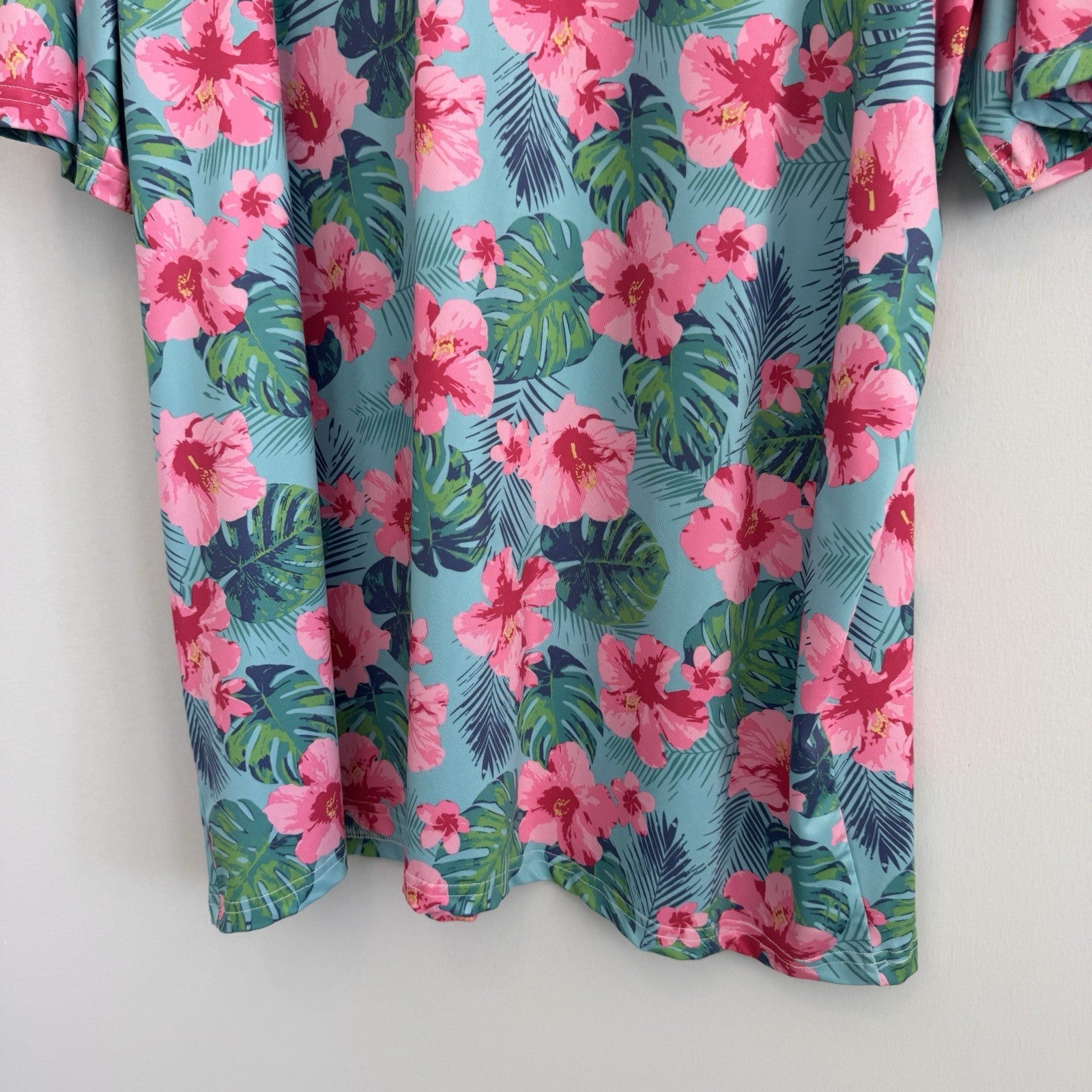 Proud Ninety Floral Golf Polo Shirt Men's Size 3XL Tropical Hibiscus Teal