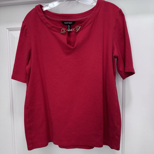 Ellen Tracy Women’s XL Red Top Gold Chain Keyhole Neck Short Sleeve Cotton