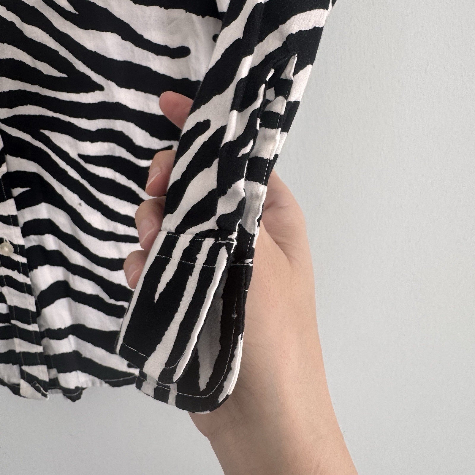 Lauren Ralph Lauren Petite P Zebra Print Button Down Shirt Cotton Safari Women’s