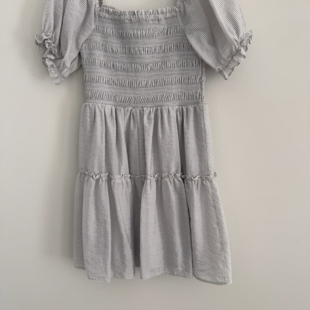She + Sky Striped Smocked Mini Dress Women's Size M Puff Sleeve Tiered Boho