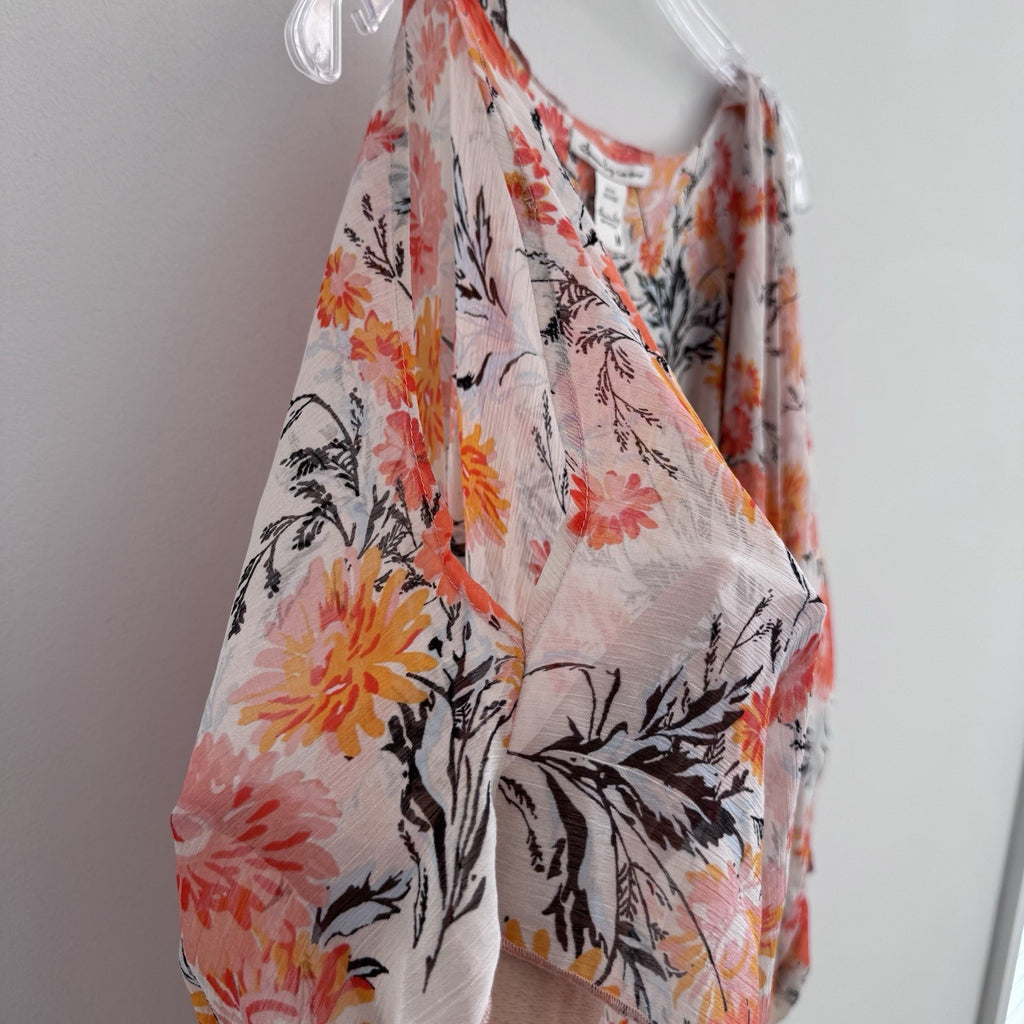 American Rag Floral Kimono Duster Medium Boho Sheer Peach Open Front