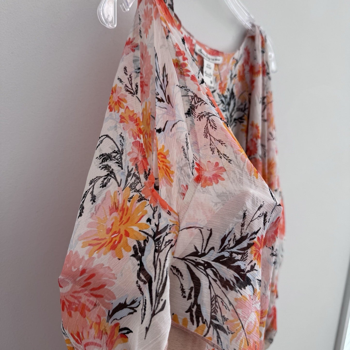 American Rag Floral Kimono Duster Medium Boho Sheer Peach Open Front