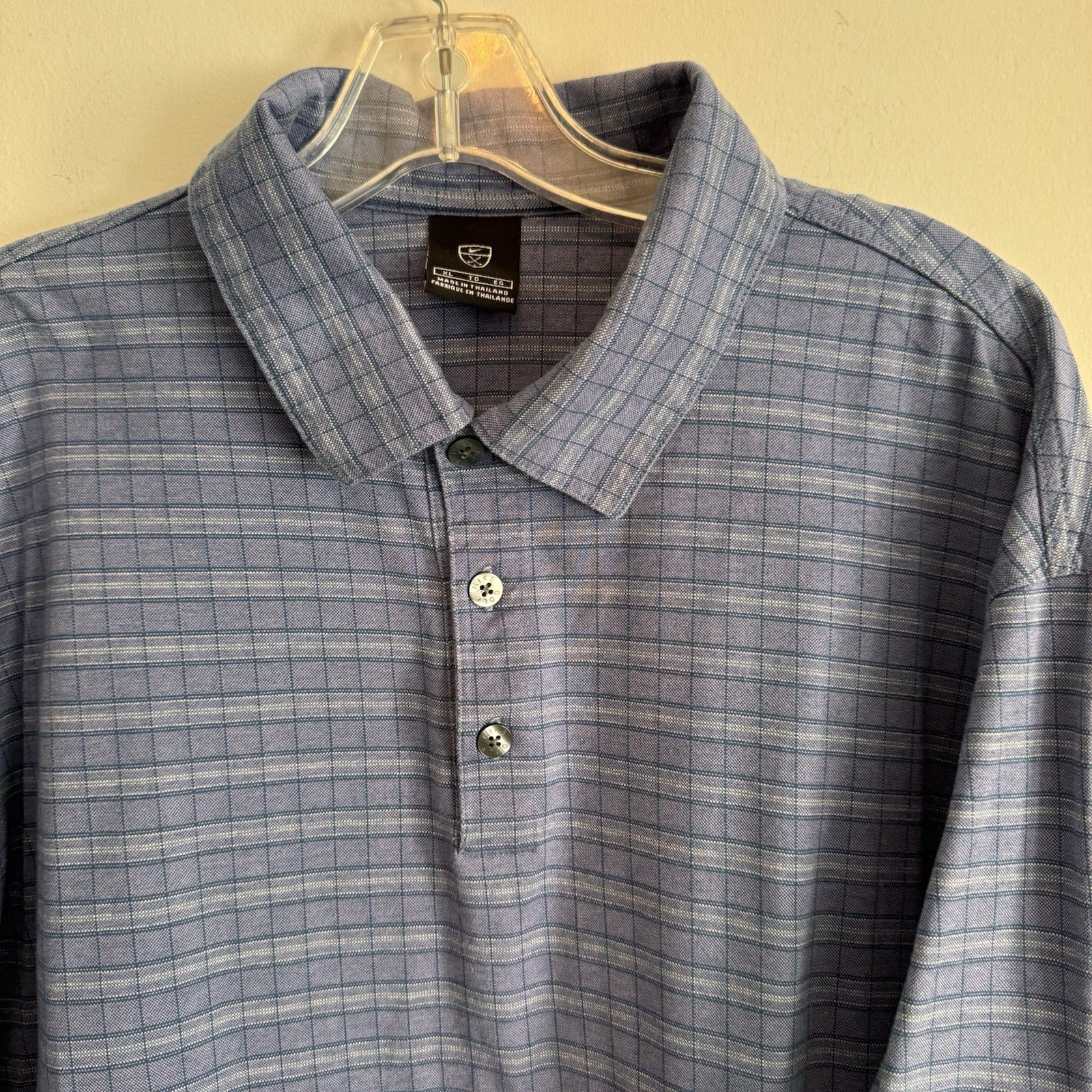 Nike Golf Polo Shirt Mens XL Blue Plaid Check Swoosh Logo 100% Cotton Men’s