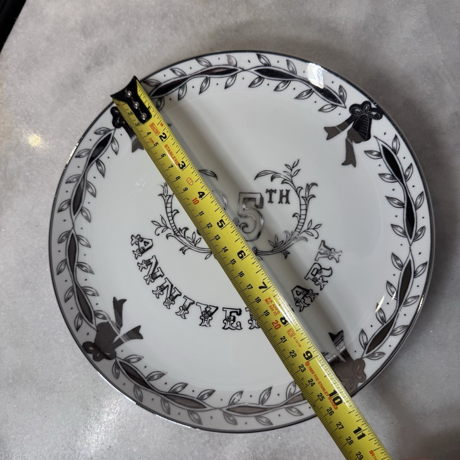 Lefton China 25th Anniversary Plate Black White Silver Wedding 10”