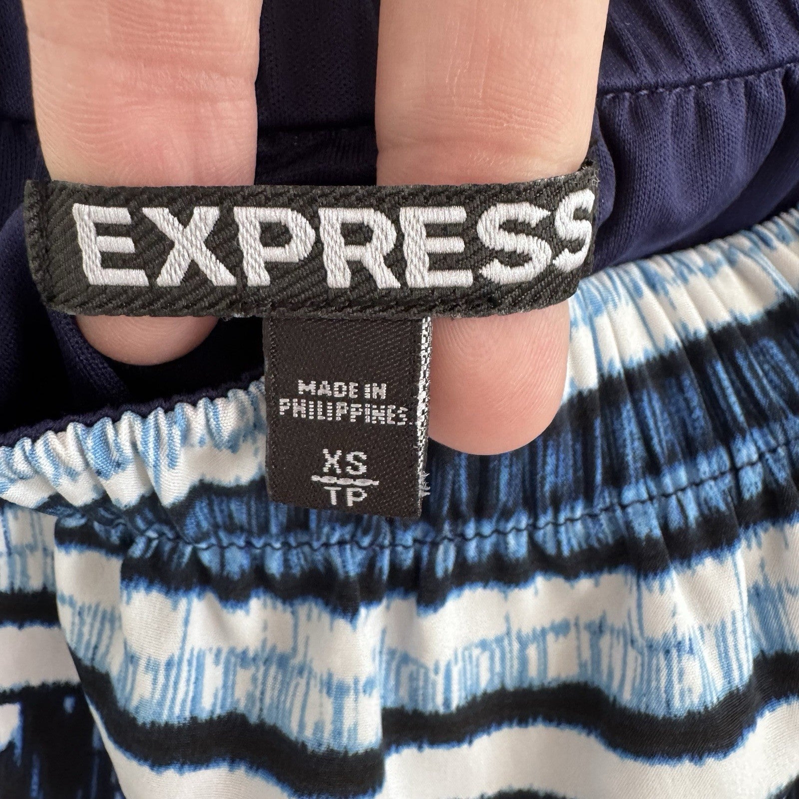 Express XS Strapless Blue Ikat Print Mini Dress Summer Resort