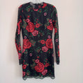 Nasty Gal Collection Women's S Black Mesh Red Rose Floral Embroidered Mini Dress