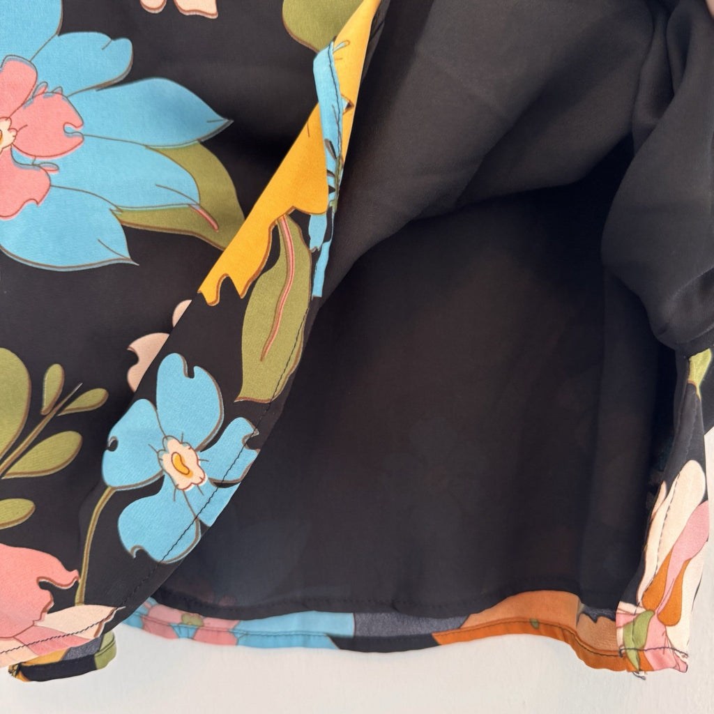Feeling It Floral Skirt Black Blue Yellow Boho Retro Bold Print Size M Boutique
