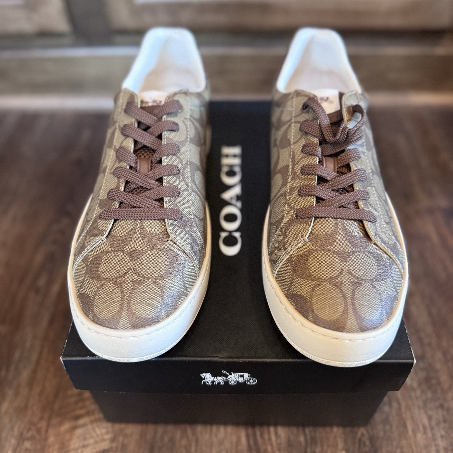 Coach Clip Signature Low Top Sneaker Khaki Saddle Brown Men's Size 13 NEW