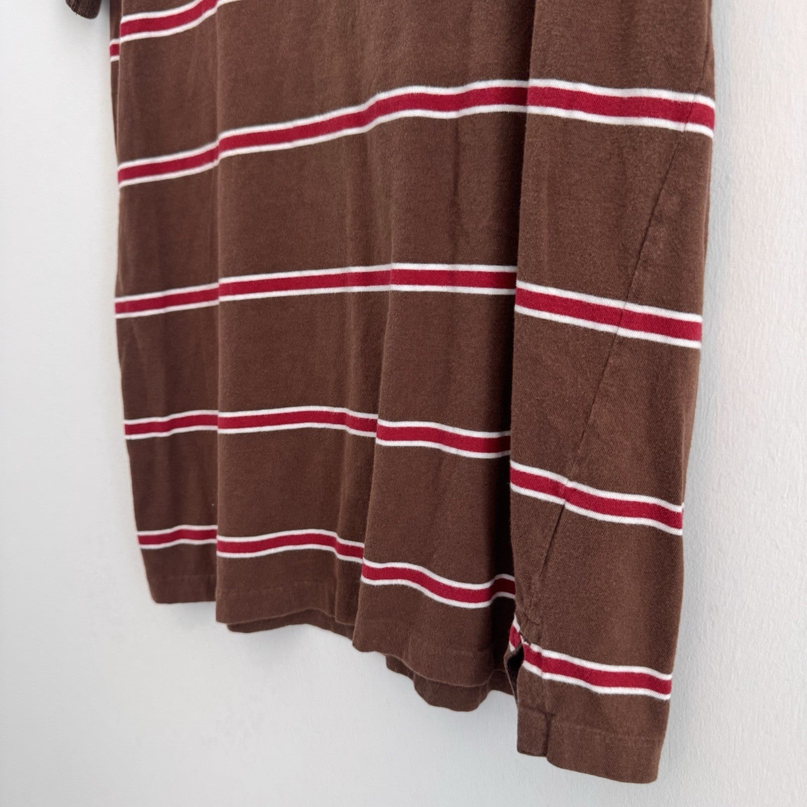 Y2K Hollister Polo Shirt Brown Red Stripe Logo Cotton Preppy Mens Small 