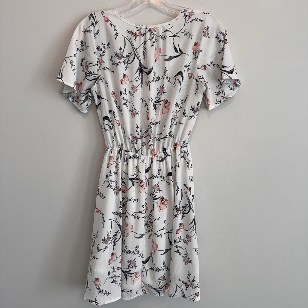 Sienna Sky Floral Wrap Dress XS White Pink Boho Summer Mini Women’s Boutique