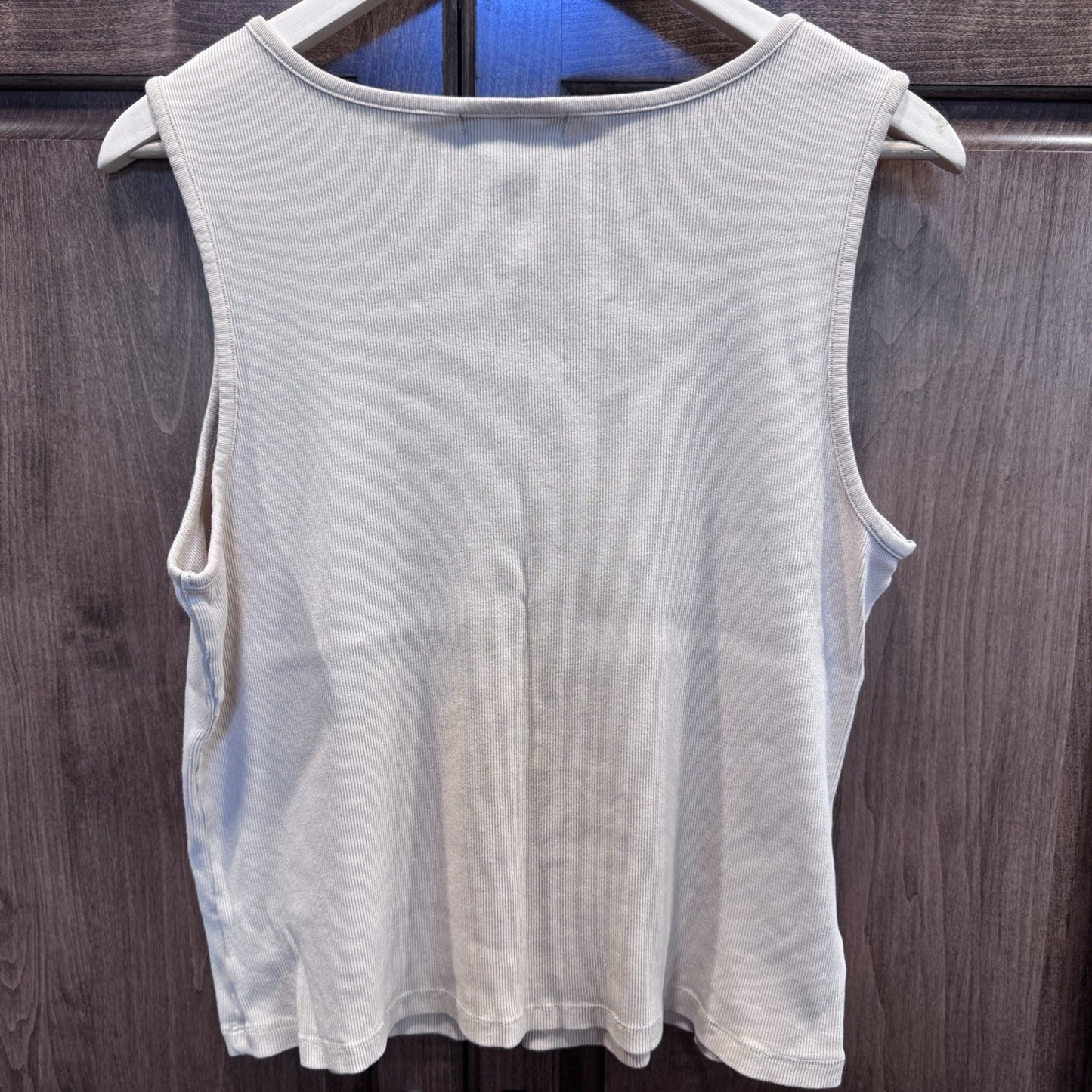 Lauren Ralph Lauren Beige Ribbed Tank Top 2X Lace Trim V-Neck Sleeveless Cotton