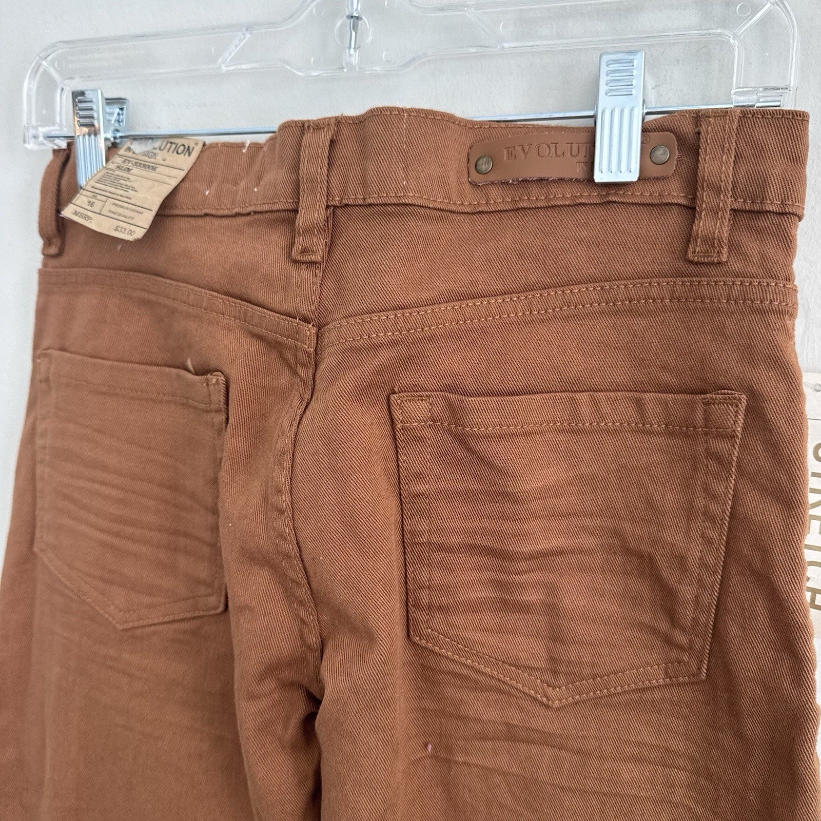 Evolution In Design Boys Slim Fit Jeans Size 16 Brown Stretch Denim NWT