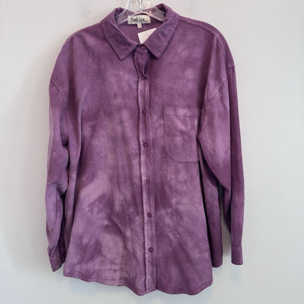 NWT Peach Love Corduroy Shacket Womens S Purple Acid Wash Top