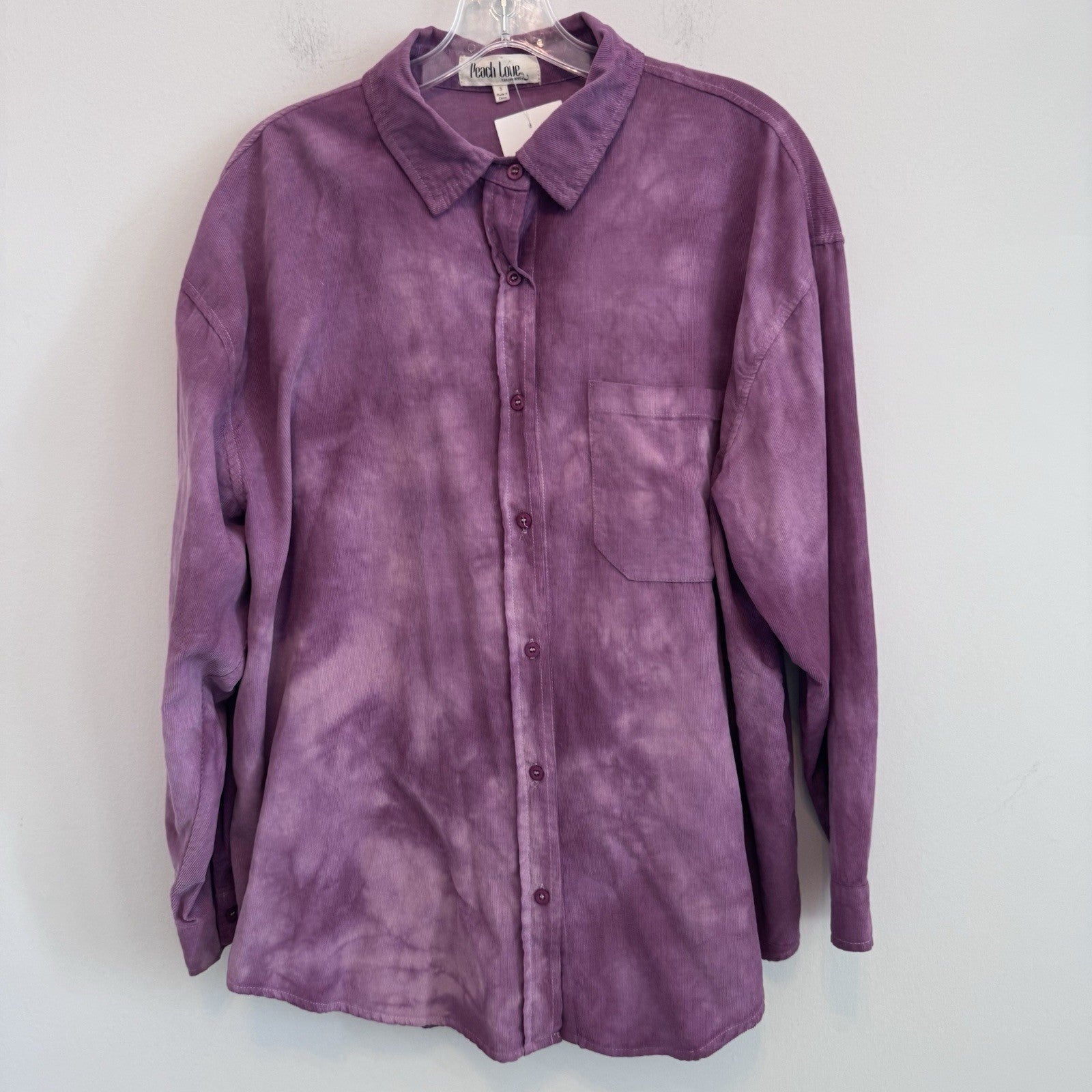 NWT Peach Love Corduroy Shacket Womens S Purple Acid Wash Top