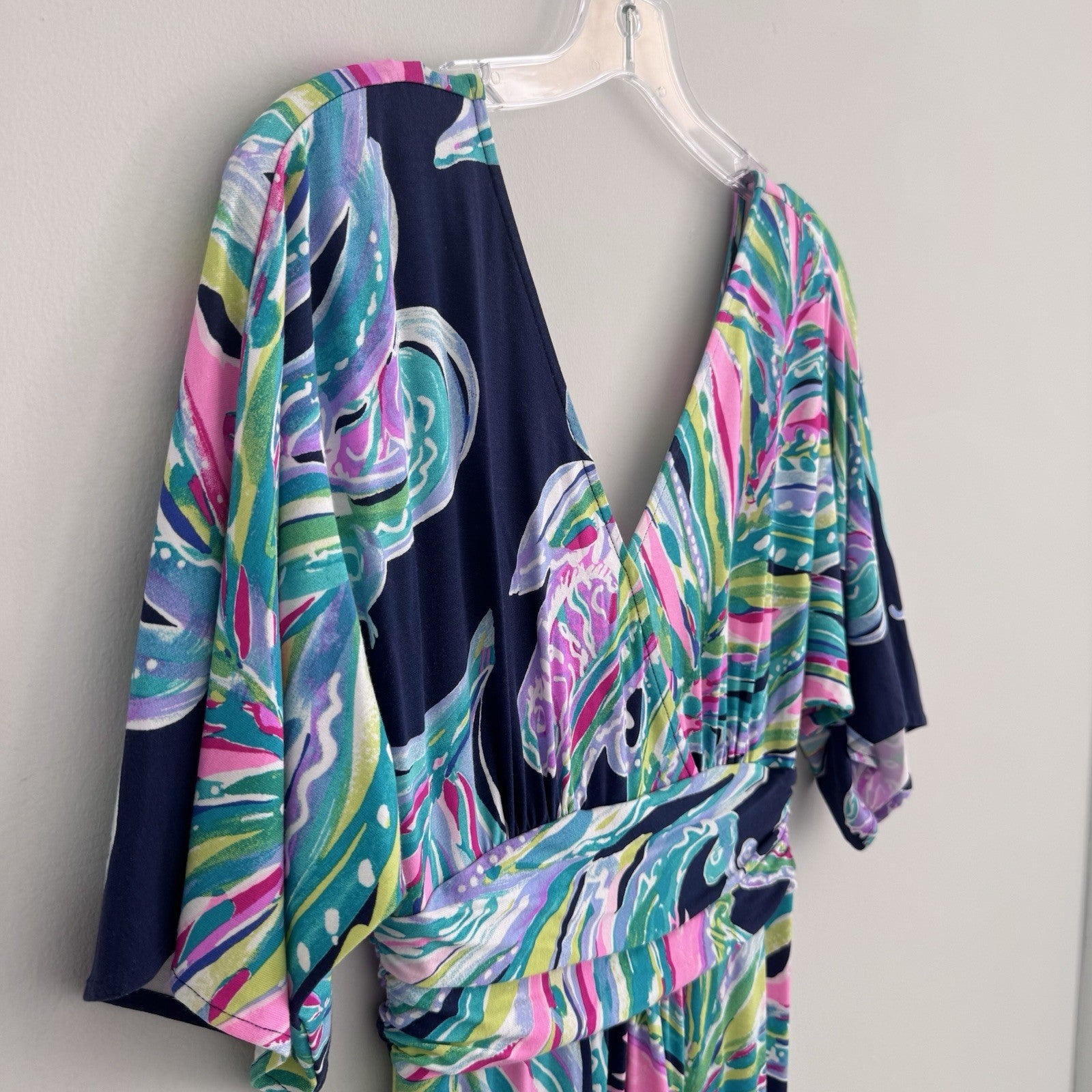 Lilly Pulitzer Maxi Dress S Blue Pink Green Wrap V Neck Resort