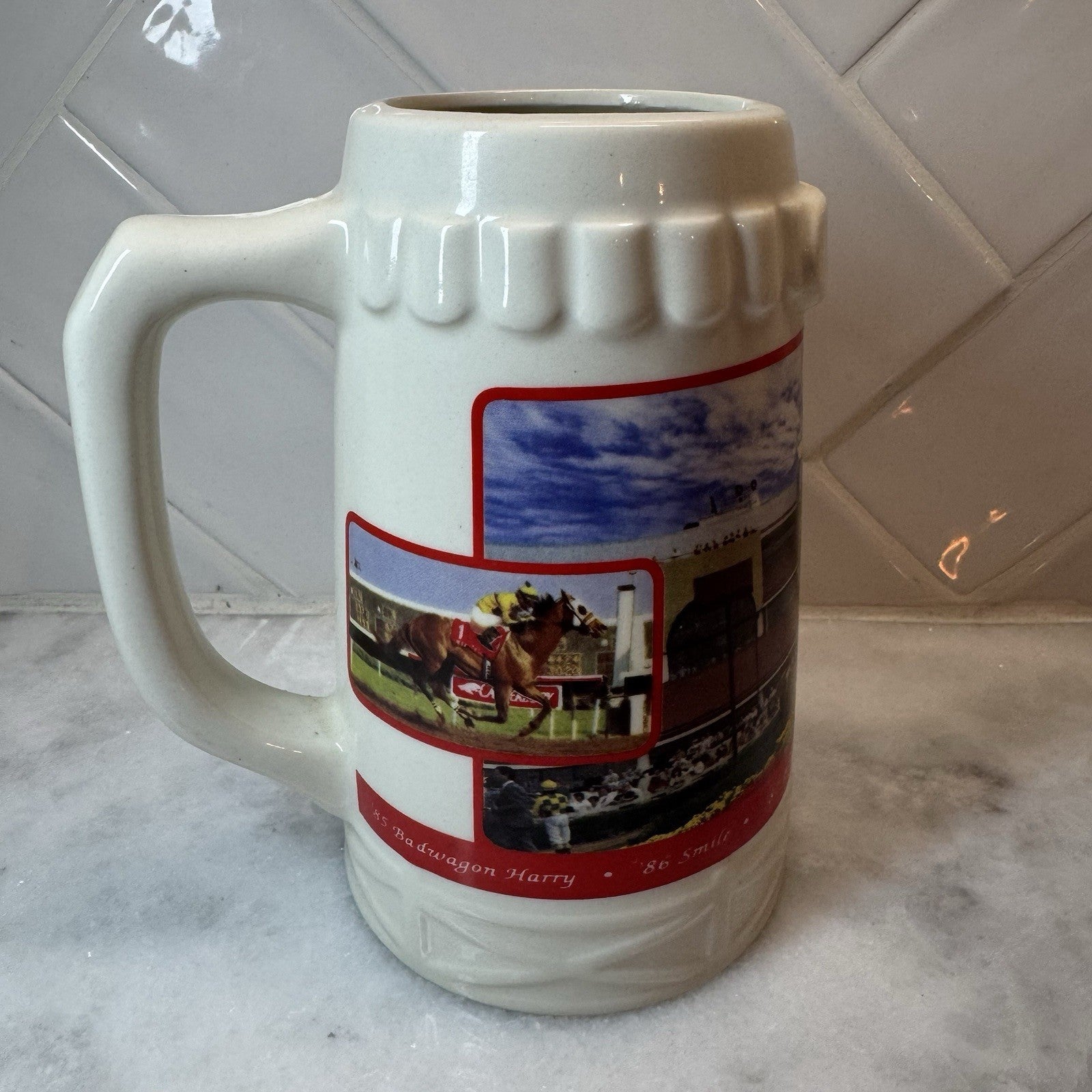 1991 Canterbury Cup Ceramic Beer Stein Mug Horse Racing Collectible