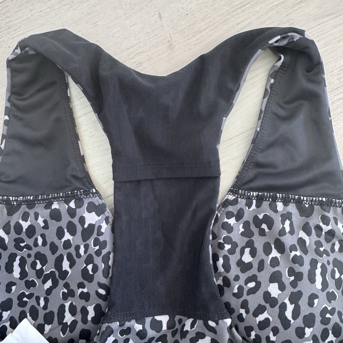 Fabletics Sports Bra Women Small Gray Black Leopard Print Racerback