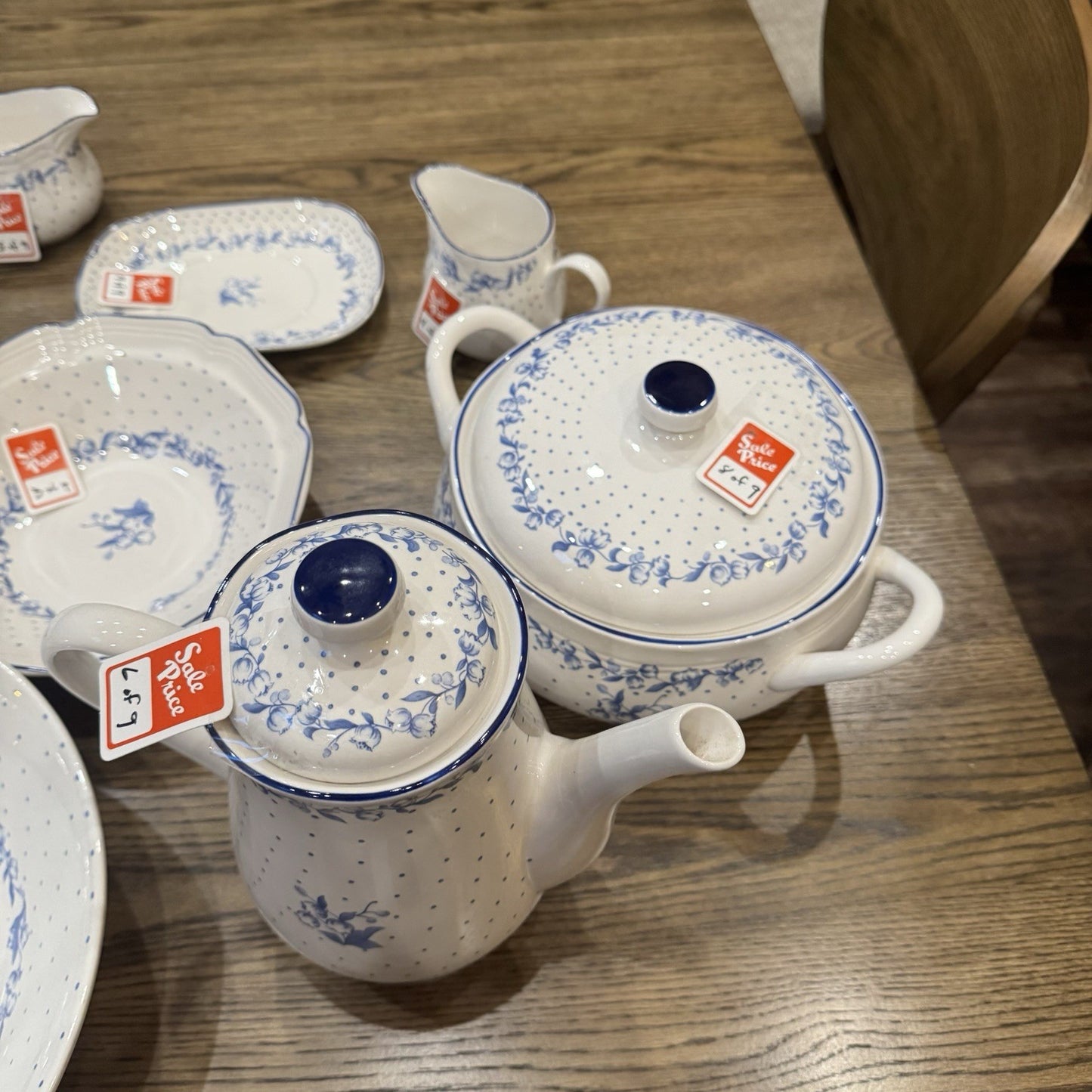 Stanhome China Co. REBECCA  "Blue Florals” Dinner Set- Plate Bowl Shaker Tea Pot