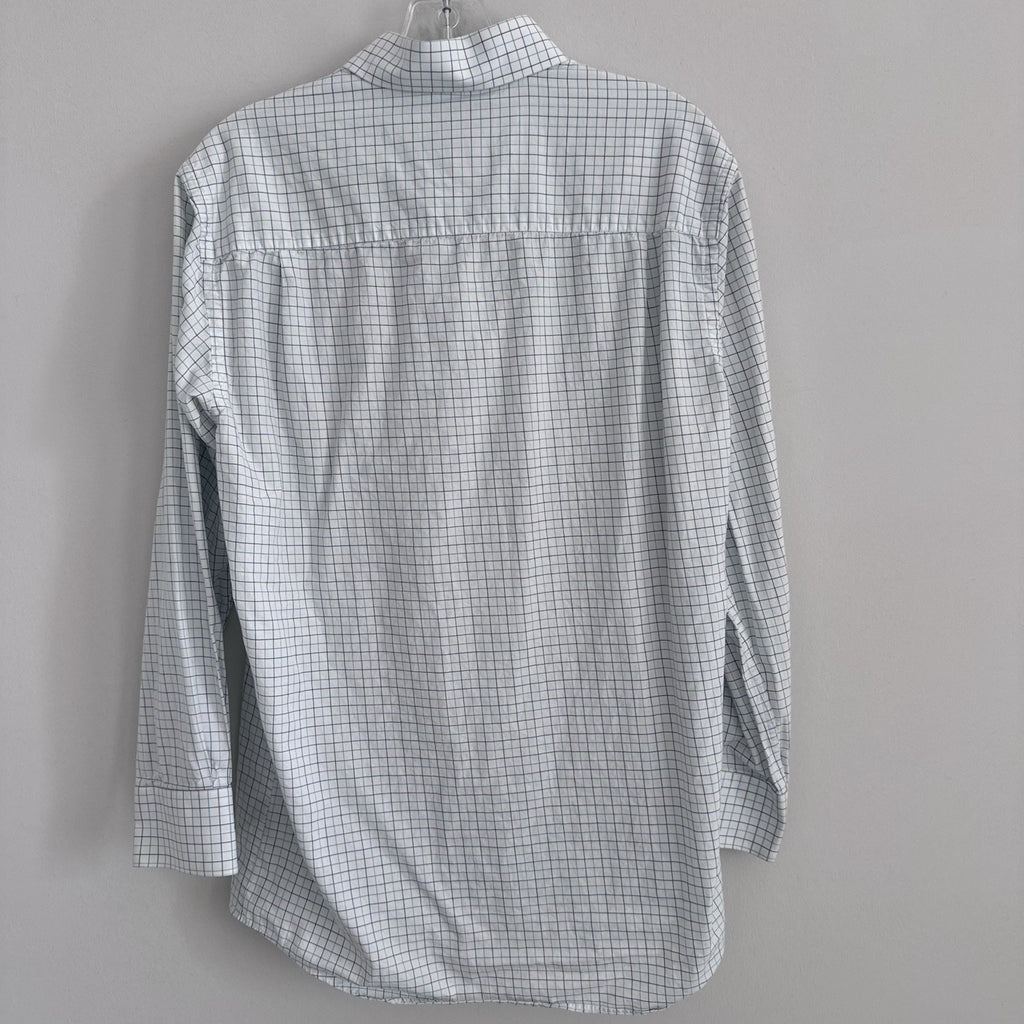 Tattersall London 16 32/33 Check Dress Shirt Blue Green Cotton