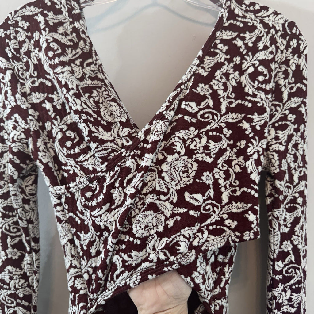 Altar’d State Burgundy Floral Cutout Back Dress Long Sleeve Small