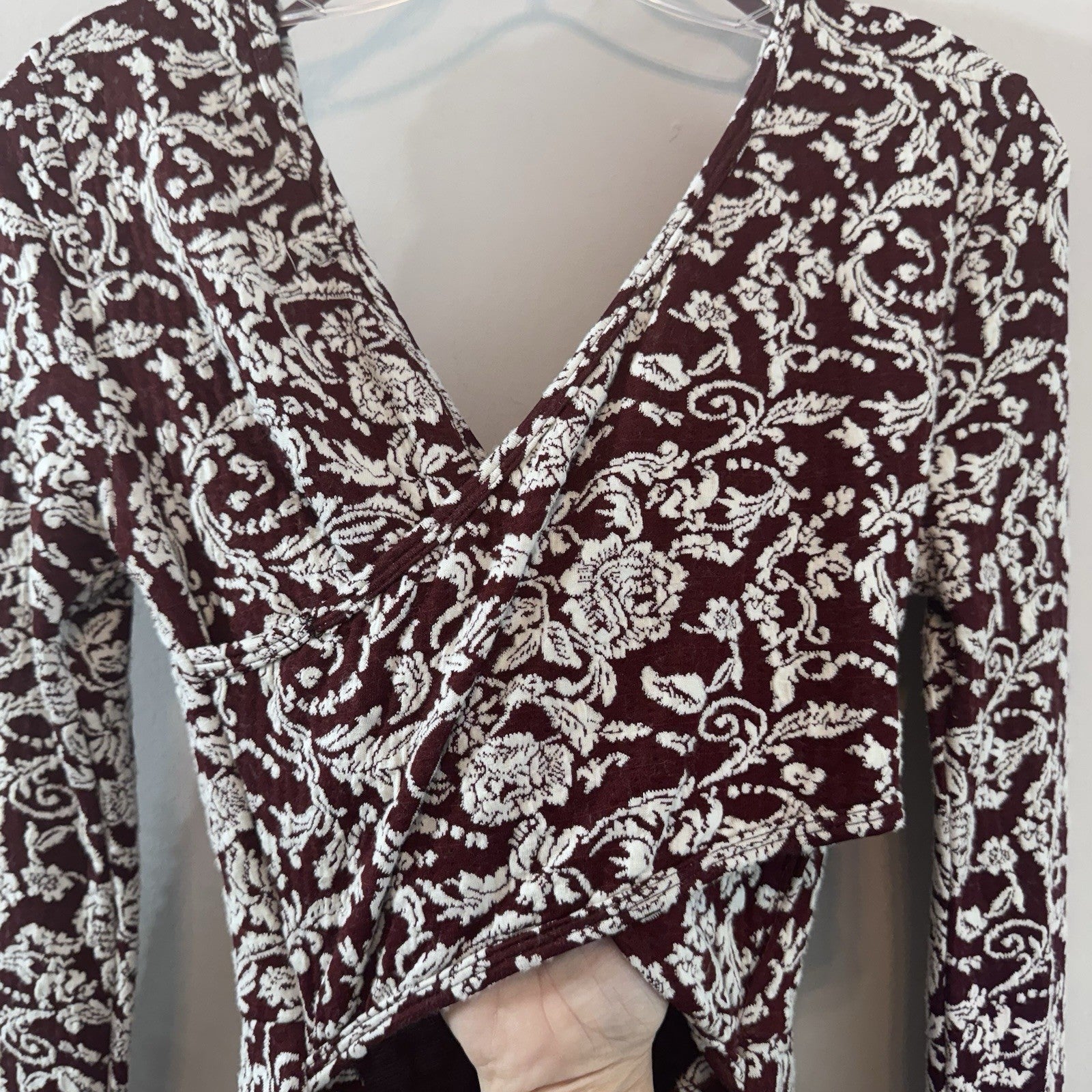 Altar’d State Burgundy Floral Cutout Back Dress Long Sleeve Small