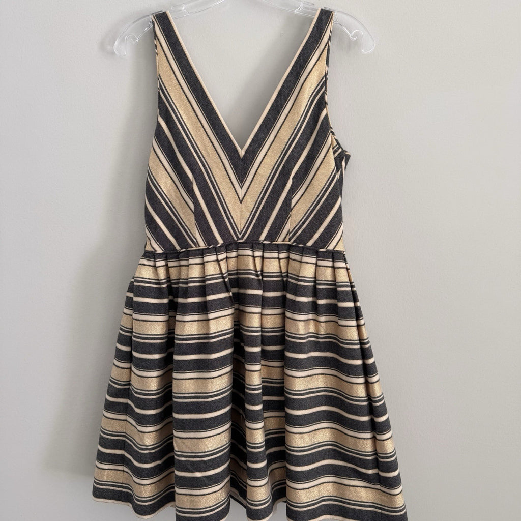 J.CREW Gold Navy Striped Cotton Sleeveless Fit & Flare Knee Dress Size 6 Women’s