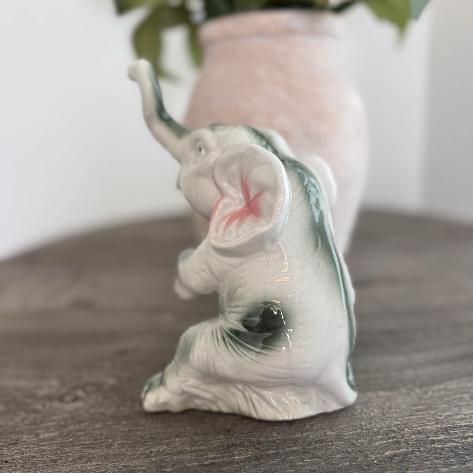 Vintage Porcelain Elephant Figurine Lot 2 White Gold Trim Trunk Up Good Luck