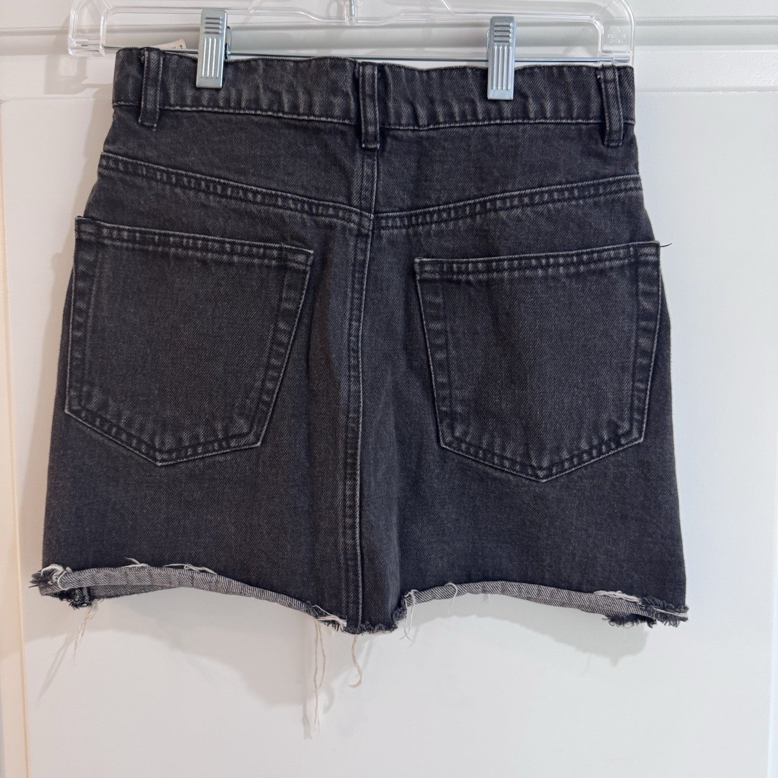 Pull&Bear Black Button Front Denim Mini Skirt Raw Hem Size 26