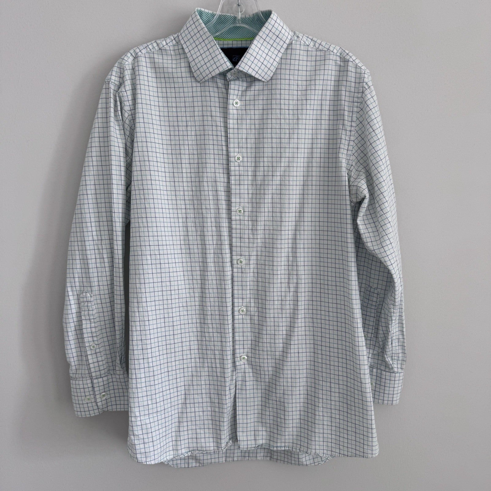 Tattersall London 16 32/33 Check Dress Shirt Blue Green Cotton