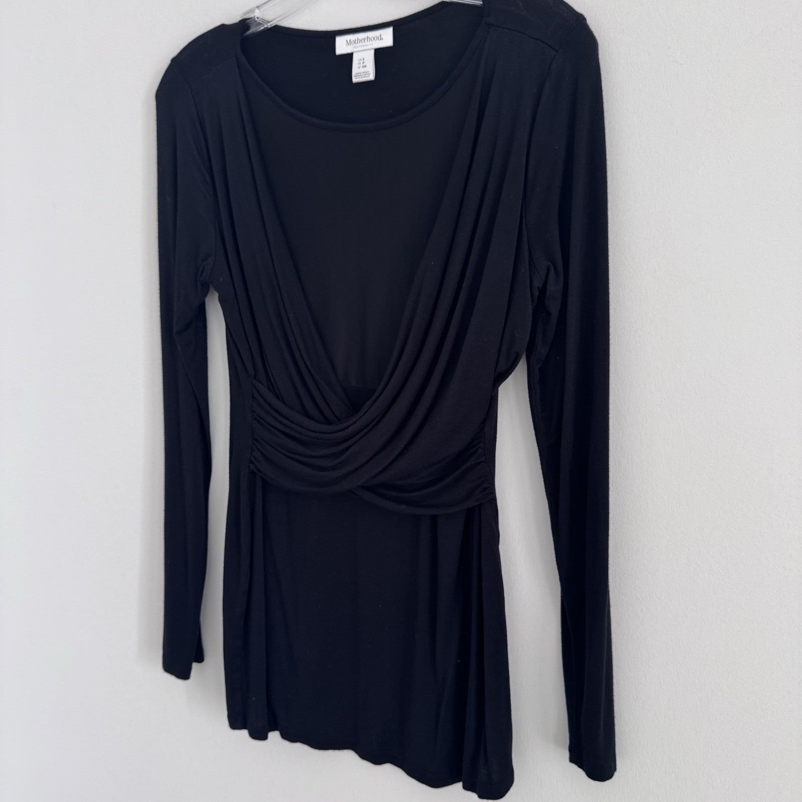 Motherhood Maternity Black Draped Long Sleeve Top Womens Small Stretch