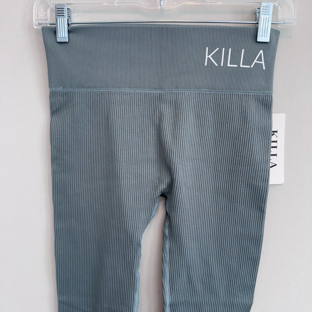 Killa Collection Ribbed Seamless Leggings Blue Gray M High Waist NWT