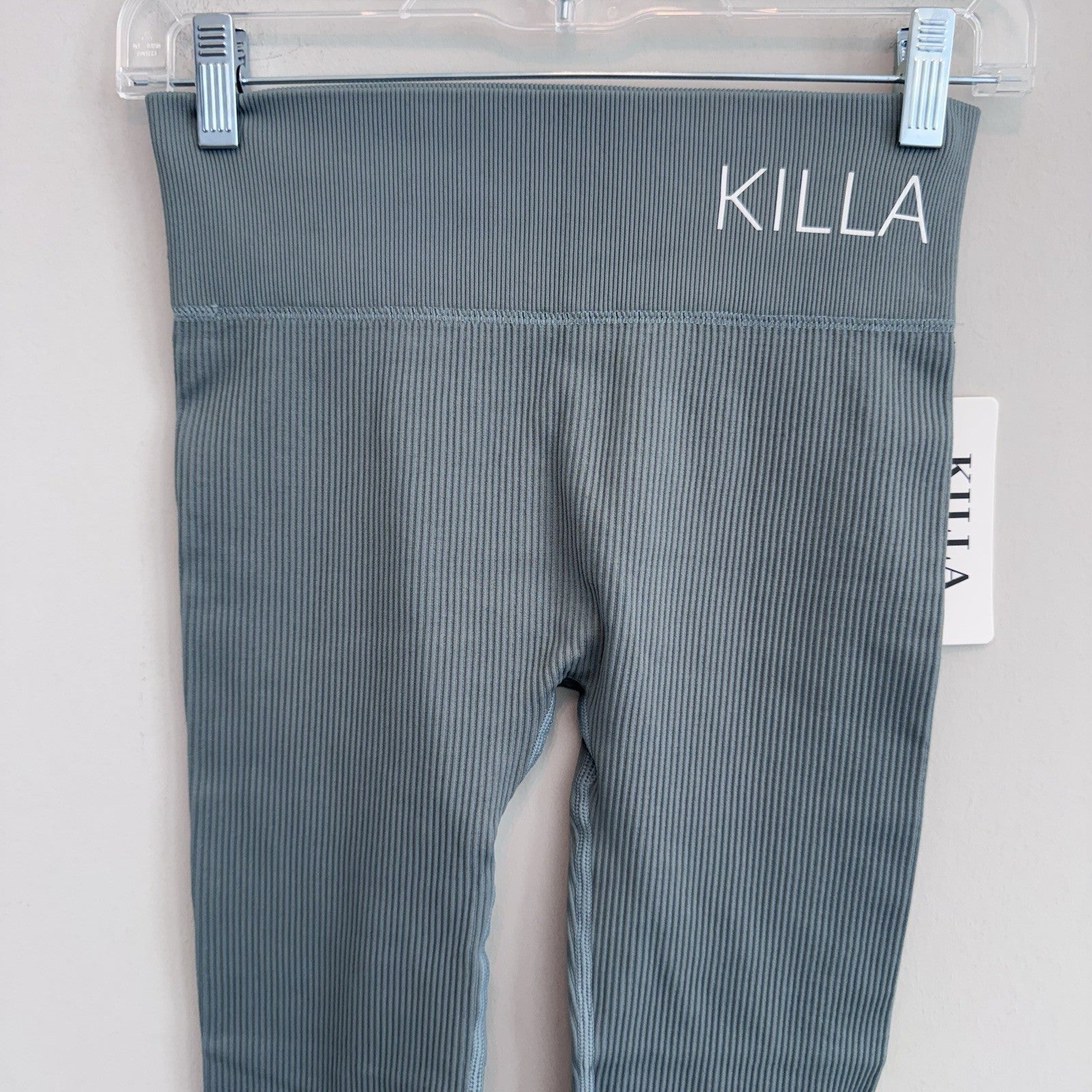 Killa Collection Ribbed Seamless Leggings Blue Gray M High Waist NWT
