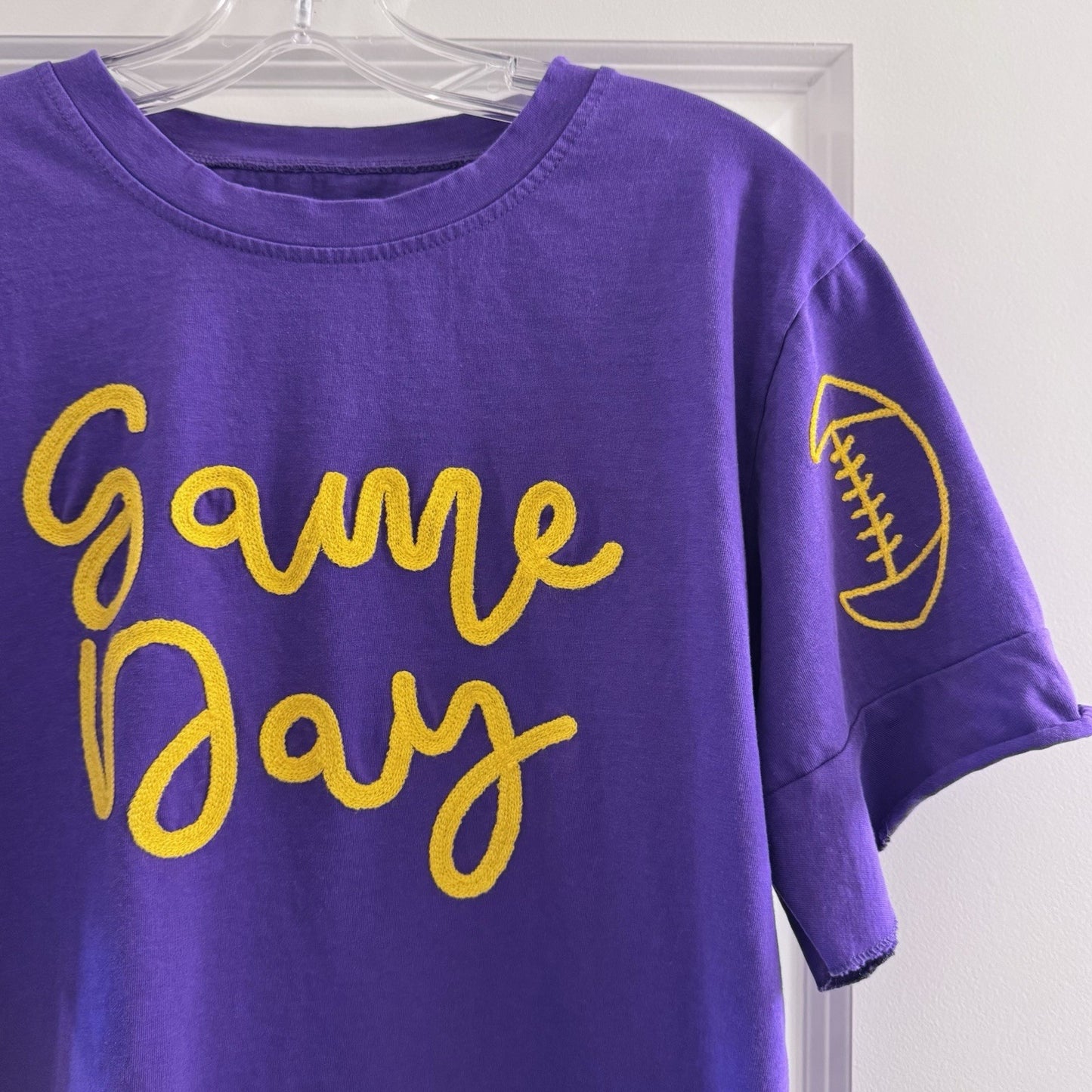 LSU Game Day T-Shirt Purple Gold Large Football Graphic Tee Rolled Sleeves