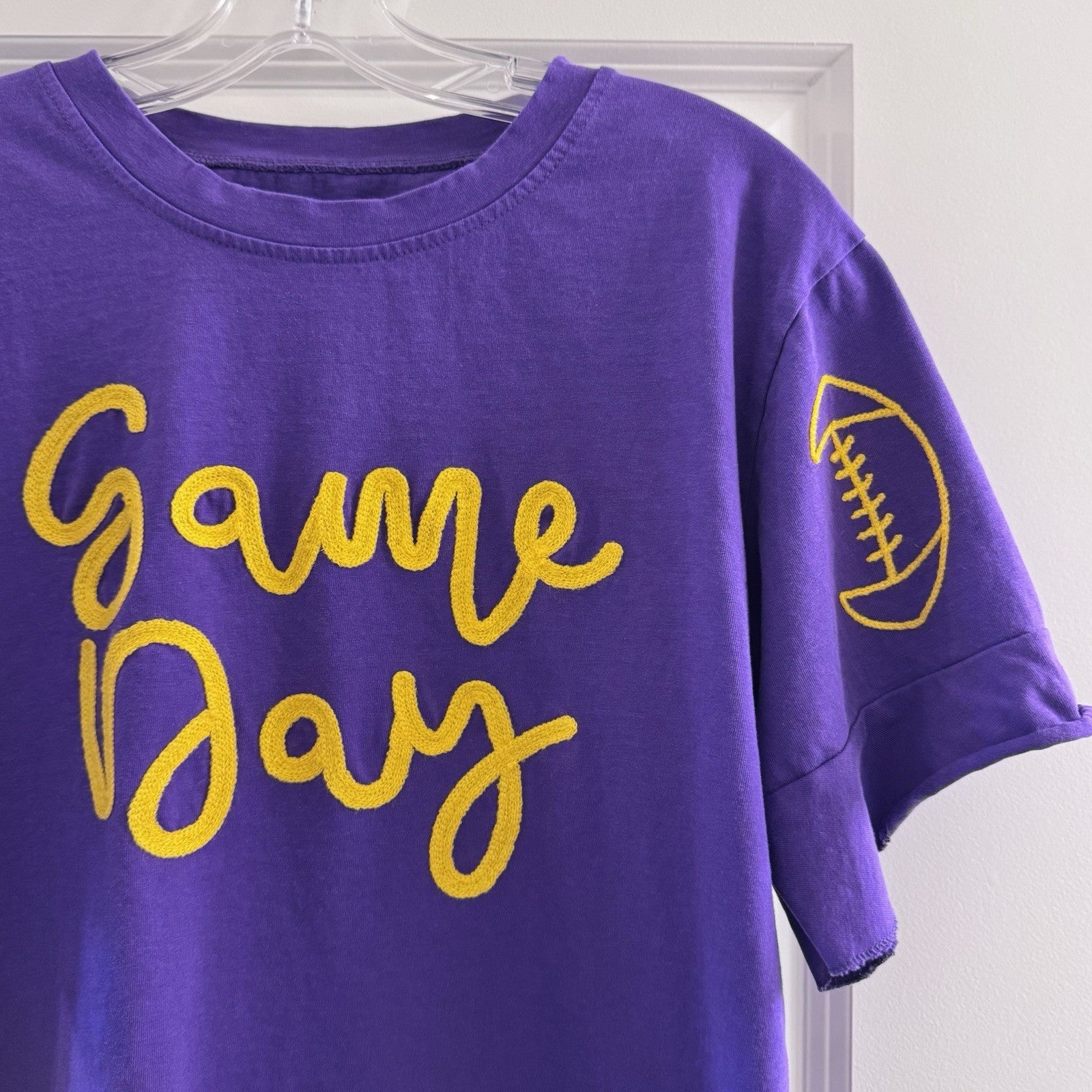 LSU Game Day T-Shirt Purple Gold Large Football Graphic Tee Rolled Sleeves