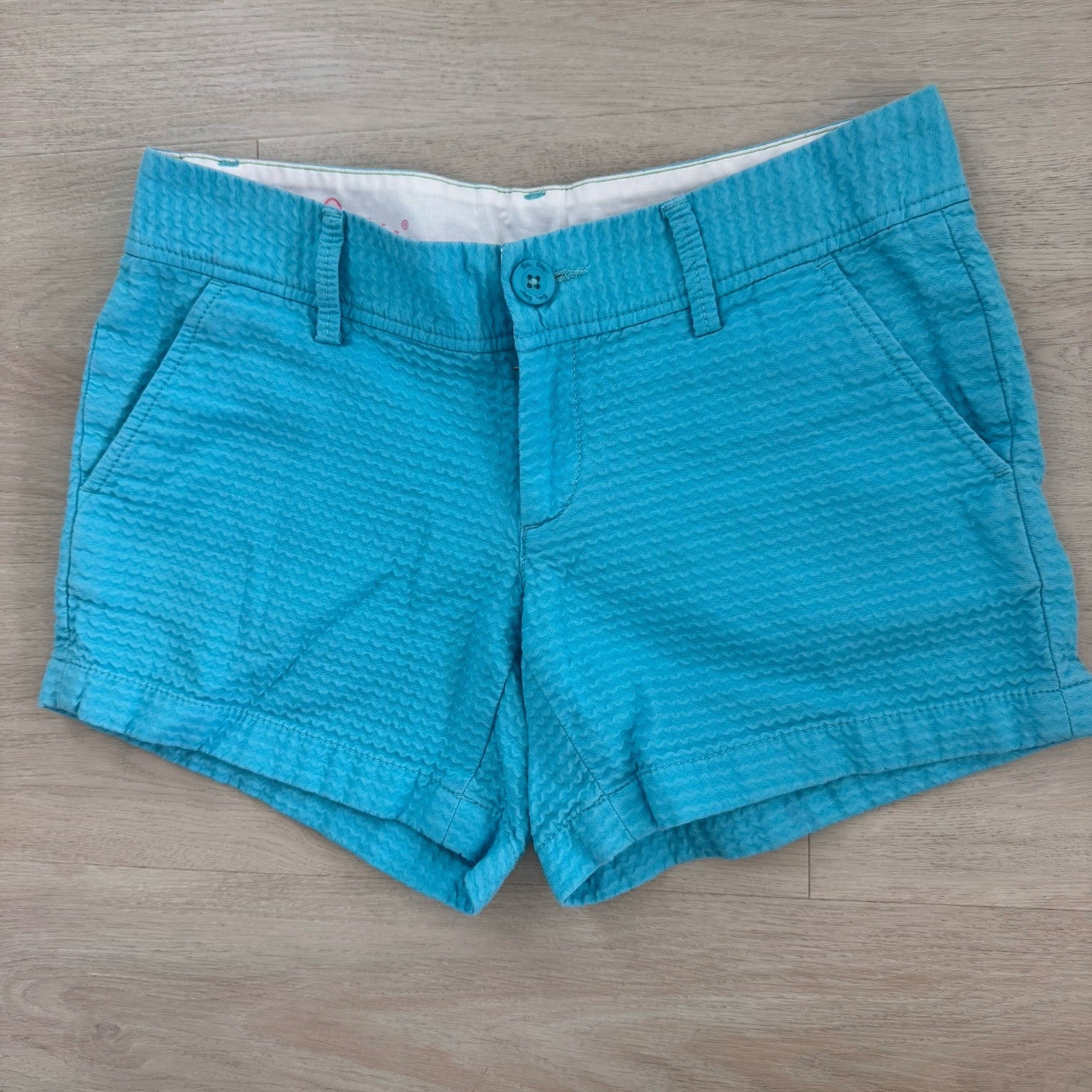 Lilly Pulitzer Callahan Short Sz 2 Turquoise Textured Cotton Womens