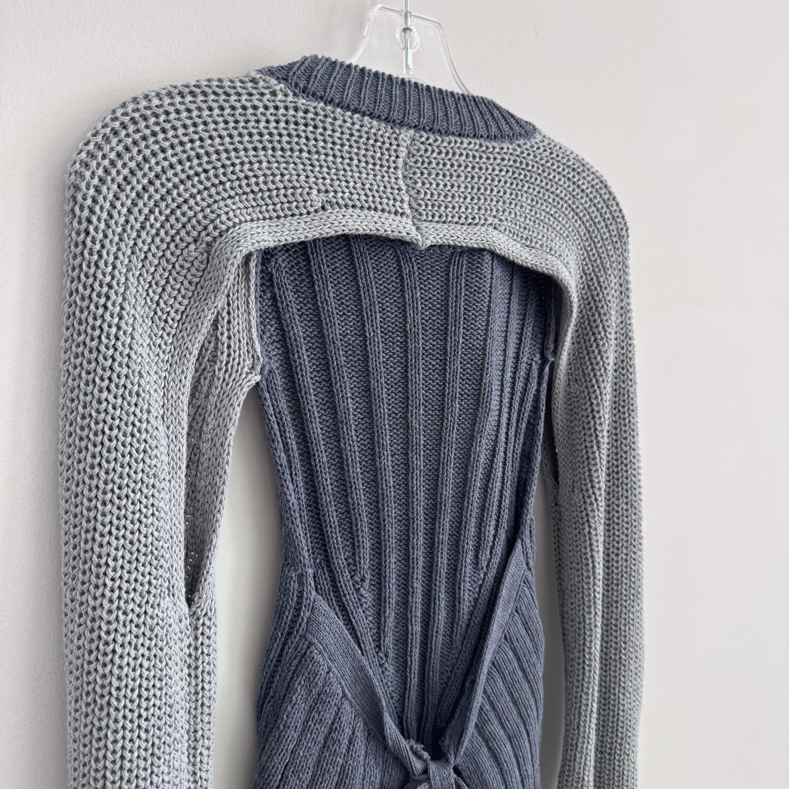 Zara Knit Tie Back Sweater Blue Gray Colorblock Long Sleeve Size M NWT 