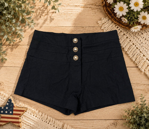 Body Central Black High Waist Sailor Shorts Gold Button Stretch Women’s S Y2K