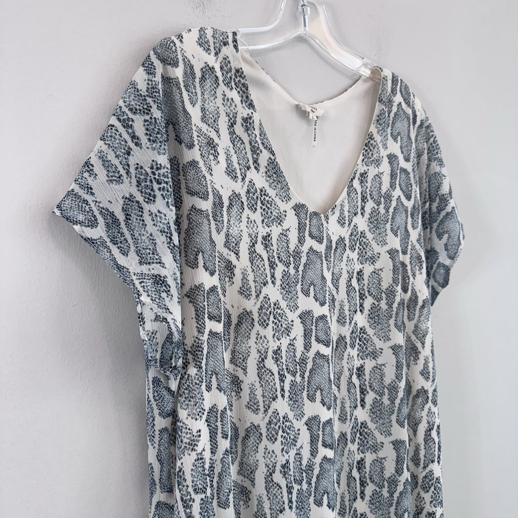 Entro Leopard Print Midi Dress Women’s Large Blue White Lined  Boho