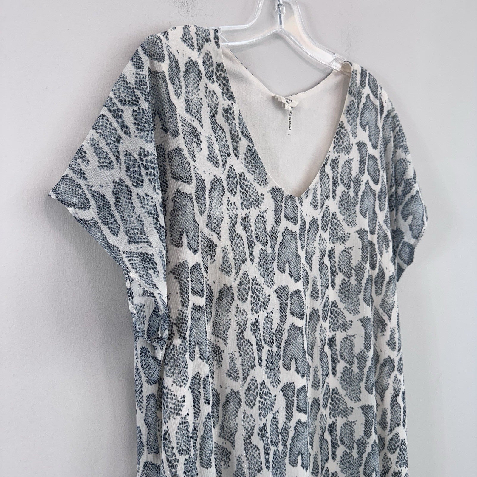 Entro Leopard Print Midi Dress Women’s Large Blue White Lined  Boho
