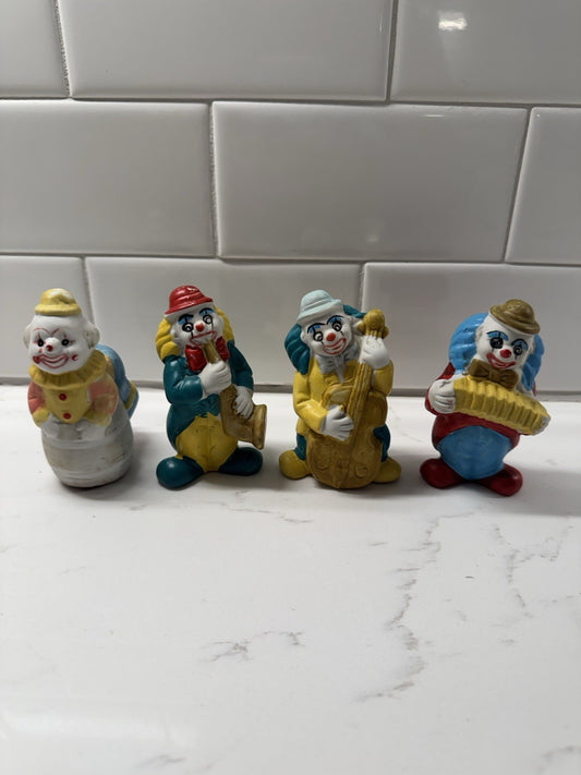 Vintage Set Of 4 Musician Clowns Ceramic Hand Painted In China