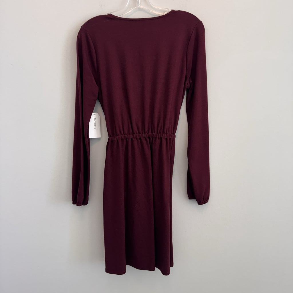 NWT Sadie & Sage Women Small Burgundy Faux Wrap Dress Long Sleeve Boho Boutique