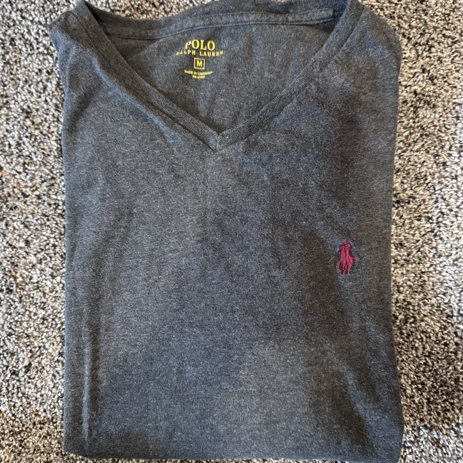 Polo Ralph Lauren Men’s V-Neck Long Sleeve Shirt Gray Size M Casual Classic