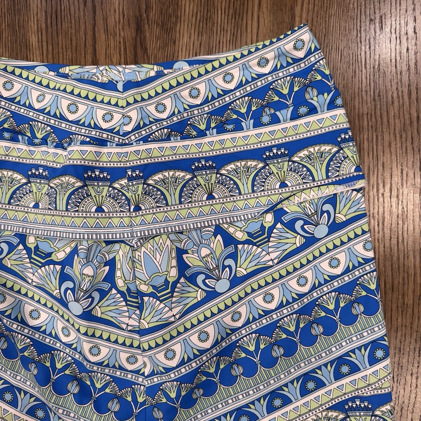J.McLaughlin Women’s Skirt Size Small Geometric Blue Green Print Stretch Pull-On