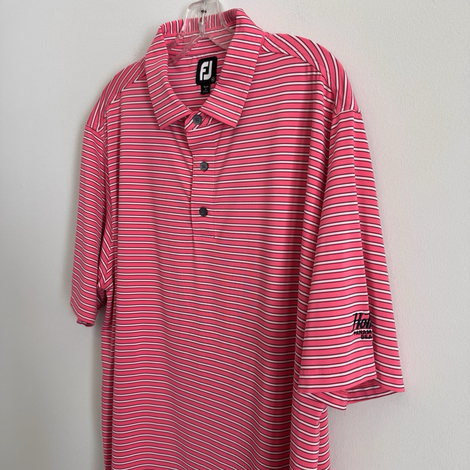 FootJoy FJ Golf Polo Shirt XL Pink Striped Holiday Panama City Beach Men’s