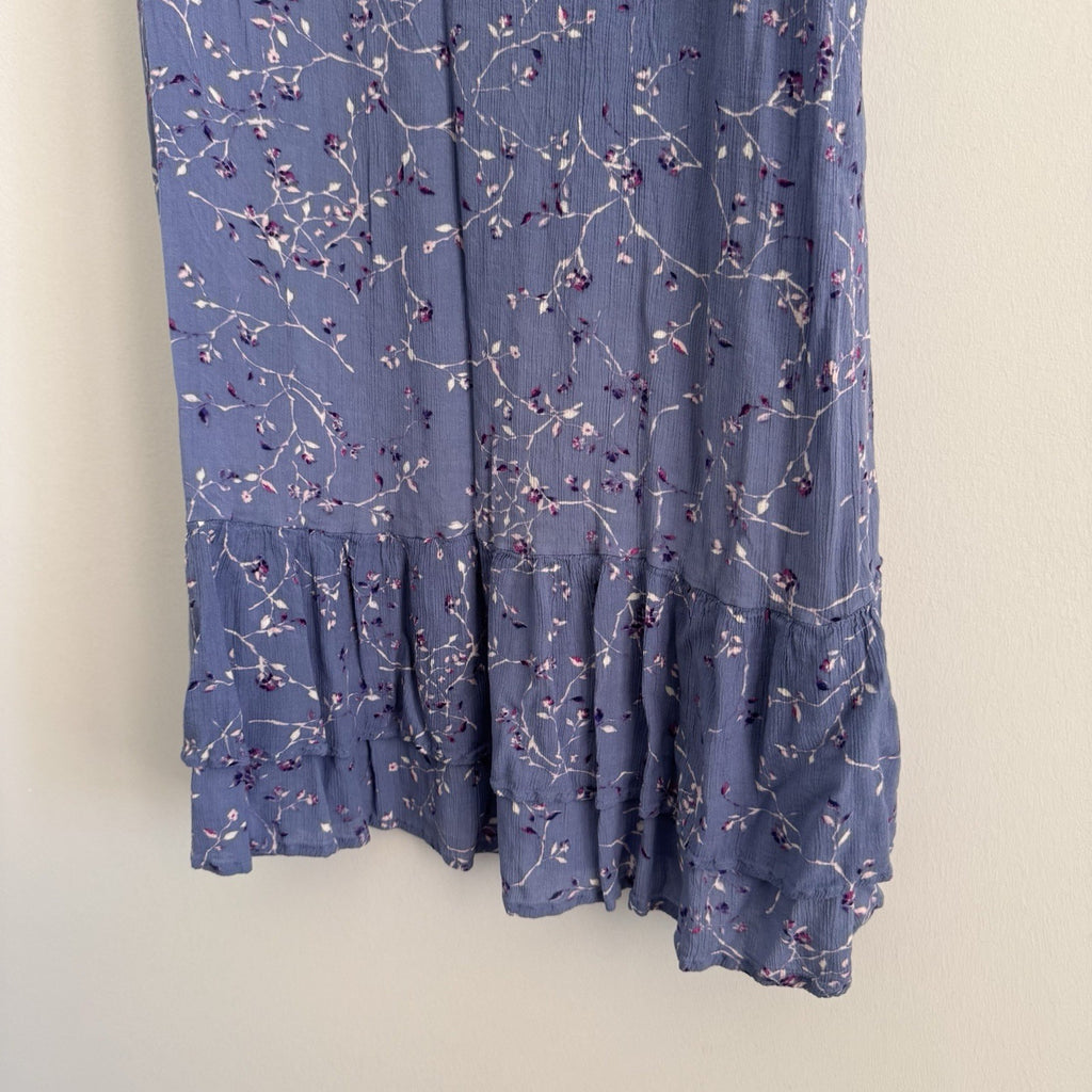 J Jill Blue Floral Sleeveless Midi Dress Petite L Rayon Tiered Boho