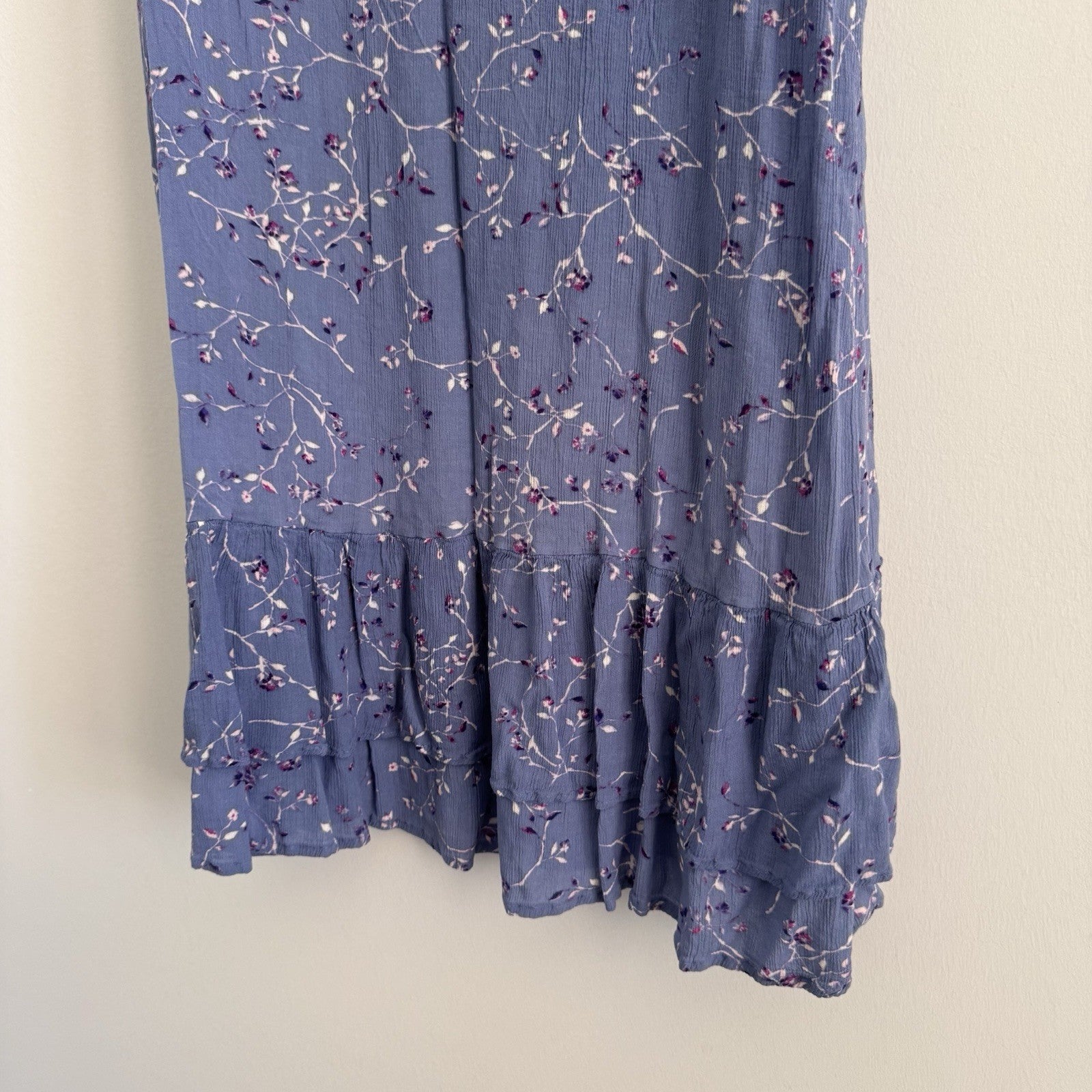 J Jill Blue Floral Sleeveless Midi Dress Petite L Rayon Tiered Boho