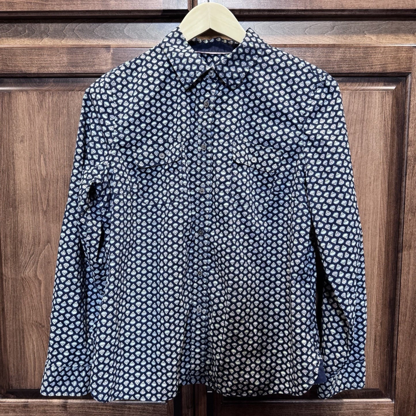 Talbots Button Down Shirt Size 16 Navy Multicolor Paisley Print 