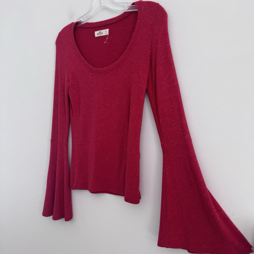 Hollister Bell Sleeve Sweater Top Women S Red Scoop Neck Soft Y2K