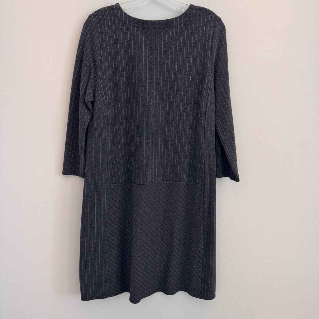 J Jill Ponte Dress Medium Gray Knit 3/4 Sleeve Stretch Office Career POCKETS